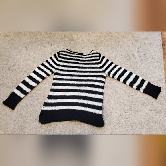Women's Black White Striped Linen Cotton Lauren Jeans Company Sweater Size XS - Picture 2 of 8